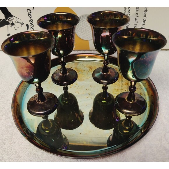 Vintage Wm Rogers Silver-plated Goblet Set  with Serving Tray Pre Owned - Picture 1 of 16